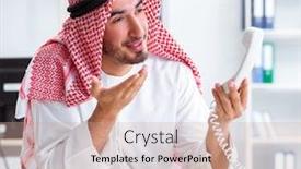  Presentation with arab - Presentation design consisting of arab-businessman-working background and a coral colored foreground