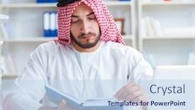  Presentation with arab - Slides featuring arab-businessman-working background and a sky blue colored foreground