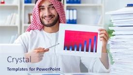  Presentation with paperwork - Beautiful presentation theme featuring arab-businessman-working backdrop and a sky blue colored foreground