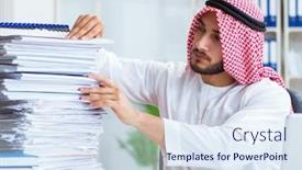  Presentation with paperwork - Presentation theme consisting of arab-businessman-working background and a sky blue colored foreground