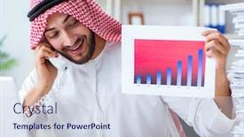  Presentation with arab - Beautiful PPT theme featuring arab-businessman-working backdrop and a sky blue colored foreground