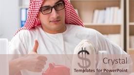  Presentation with arab - Presentation design having arab-businessman-working background and a coral colored foreground