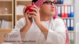  Presentation with arab - Theme with arab-businessman-working background and a coral colored foreground