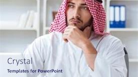  Presentation with paperwork - Slides having arab-businessman-working background and a  colored foreground