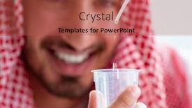  Presentation with drinking water - Audience pleasing slide set consisting of arab-chemist-checking-the-quality backdrop and a red colored foreground