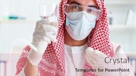  Presentation with drinking water - Colorful slide deck enhanced with arab-chemist-checking-the-quality backdrop and a coral colored foreground