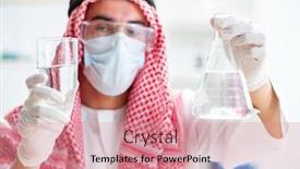  Presentation with drinking water - Audience pleasing presentation design consisting of arab-chemist-checking-the-quality backdrop and a coral colored foreground