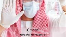  Presentation with drinking water - Presentation theme featuring arab-chemist-checking-the-quality background and a coral colored foreground