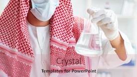  Presentation with drinking water - PPT layouts featuring arab-chemist-checking-the-quality background and a coral colored foreground
