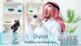  Presentation with testing - Beautiful PPT theme featuring arab chemist scientist testing quality backdrop and a  colored foreground