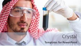  Presentation with animal testing scientist doing experiment - PPT theme consisting of hydrocarbon - arab chemist scientist testing quality background and a lemonade colored foreground