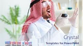  Presentation with testing - Slide set featuring arab-chemist-scientist-testing-quality background and a sky blue colored foreground