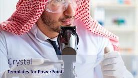  Presentation with chemist - Colorful slide set enhanced with arab chemist working in the lab office backdrop and a light blue colored foreground