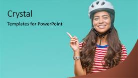  Presentation with triathlon professional cyclist man cycling - PPT theme with arab cyclist woman wearing safety background and a seafoam green colored foreground