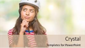  Presentation with cyclist - Colorful presentation enhanced with arab cyclist woman wearing safety backdrop and a  colored foreground