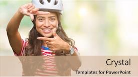  Presentation with cyclist - PPT theme consisting of arab cyclist woman wearing safety background and a  colored foreground