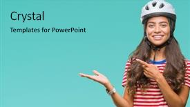  Presentation with triathlon professional cyclist man cycling - Theme featuring arab cyclist woman wearing safety background and a seafoam green colored foreground