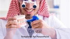  Presentation with teeth - Slides enhanced with arab-dentist-working-on-new background and a light blue colored foreground