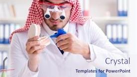  Presentation with teeth - PPT theme with arab-dentist-working-on-new background and a sky blue colored foreground