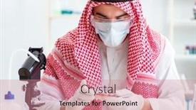  Presentation with new born doctor - Beautiful slide deck featuring arab-doctor-chemist-studying-new backdrop and a coral colored foreground