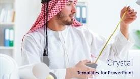  Presentation with cooperative cooperation at new project - Amazing PPT theme having arab-engineer-working-on-new backdrop and a sky blue colored foreground