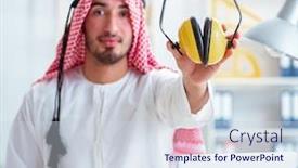  Presentation with cooperative cooperation at new project - PPT theme enhanced with arab-engineer-working-on-new background and a sky blue colored foreground