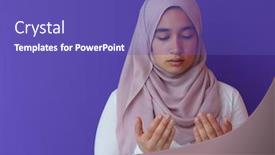  Presentation with praying hands - Amazing presentation theme having arab-female-muslim-in-traditional backdrop and a violet colored foreground
