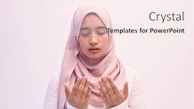  Presentation with praying hands - Amazing slide set having arab-female-muslim-in-traditional backdrop and a sky blue colored foreground