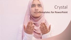  Presentation with praying hands - Beautiful PPT theme featuring arab-female-muslim-in-traditional backdrop and a lemonade colored foreground