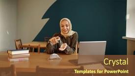  Presentation with hijab - Colorful slide deck enhanced with arab-female-student-in-hijab backdrop and a tawny brown colored foreground