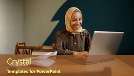  Presentation with hijab - Slide deck with arab-female-student-in-hijab background and a tawny brown colored foreground