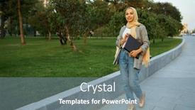  Presentation with walking - Cool new theme with arab-female-student-with-laptop backdrop and a gray colored foreground