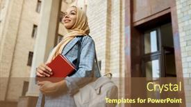  Presentation with child girl reading a book - Slide set featuring arab-girl-with-books-poses background and a tawny brown colored foreground