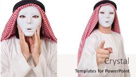  Presentation with hypocrisy - Presentation theme having arab in hypocrisy concept on white background and a soft green colored foreground