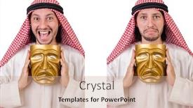  Presentation with hypocrisy - PPT layouts with arab in hypocrisy concept on white background and a coral colored foreground