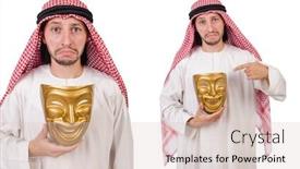  Presentation with hypocrisy - PPT theme featuring arab in hypocrisy concept on white background and a lemonade colored foreground