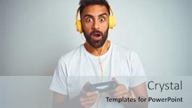  Presentation with video game - Slide set featuring arab-indian-gamer-man-playing background and a lemonade colored foreground