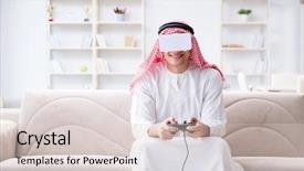  Presentation with video - Colorful slides enhanced with arab man addicted to video backdrop and a lemonade colored foreground