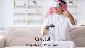  Presentation with mobile games addict - Audience pleasing presentation consisting of arab man addicted to video backdrop and a lemonade colored foreground