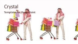  Presentation with arab - Beautiful PPT theme featuring arab man doing shopping isolated backdrop and a lemonade colored foreground