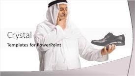  Presentation with shoe - Slides featuring arab-man-holding-a-black background and a light gray colored foreground