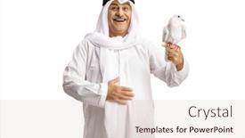  Presentation with white dove - Presentation consisting of arab-man-holding-a-white background and a soft green colored foreground