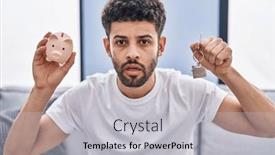  Presentation with keys - Presentation theme enhanced with arab-man-holding-piggy-bank background and a light gray colored foreground