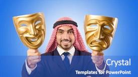  Presentation with hypocrisy - Audience pleasing presentation design consisting of arab man hypocrisy concept backdrop and a cobalt blue colored foreground