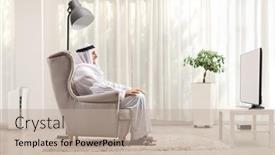  Presentation with ethnic - Presentation design enhanced with arab-man-in-ethnic-clothes background and a mint green colored foreground