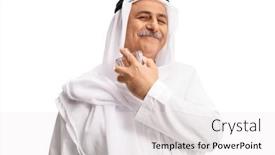  Presentation with arab - Slide set featuring arab-man-in-white-dishdasha background and a white colored foreground