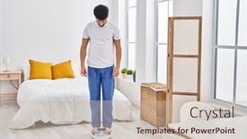  Presentation with weight loss - Slide deck featuring arab-man-looking-at-weight background and a soft green colored foreground