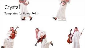  Presentation with arab - Slides featuring arab man playing cello isolated background and a white colored foreground