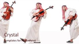  Presentation with arabic music arab man playing - PPT theme enhanced with arab man playing cello isolated background and a lemonade colored foreground