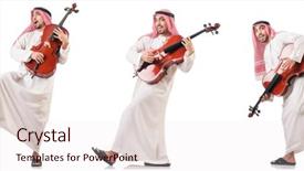 Presentation with arabic music arab man playing - Slide deck enhanced with arab man playing cello isolated background and a lemonade colored foreground